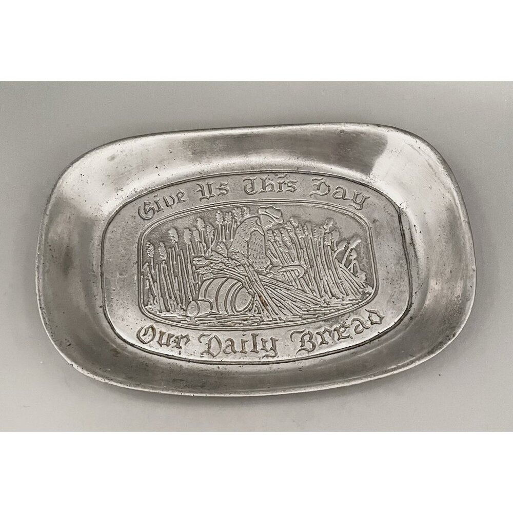 Vintage Cantrell Pewter Bread Tray Give Us This Day Our Daily Bread Platter 9x6”